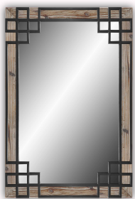 Rustic Wood Frame Iron Overlay Wall Mirror