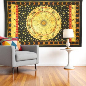 80" X 56" Black Red And Yellow Cotton Hanging Tapestry