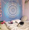 92" X 84" Blue And White Mandala Cotton Hanging Tapestry