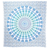 92" X 84" Blue Green And White Mandala Cotton Hanging Tapestry