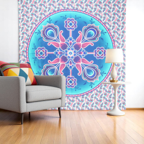 88" X 84" Pink Sky Blue And White Floral Cotton Hanging Tapestry