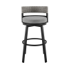 33" Light Gray Metal Swivel Low back Outdoor Bar Height chair with Footrest