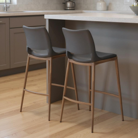 Dark Walnut Faux Leather Steel Low Back Counter Height Bar Chairs