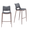 Dark Walnut Faux Leather Steel Low Back Counter Height Bar Chairs