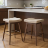 Walnut Faux Leather Steel Backless Counter Height Bar Chairs