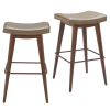 Taupe Walnut Faux Leather Steel Backless Bar Height Bar Chairs