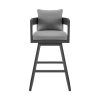 34" Dark Gray Metal Swivel Low back Outdoor Counter Height Bar chair with Footrest