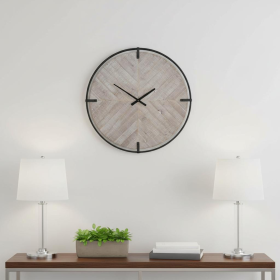 Metal Wood Analog Distressed Round Wall Clock