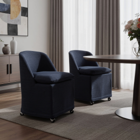 Chenille Wing Back Dining Chairs With Wheels