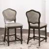 Sunset Trading Vegas Upholstered Barstools with Backs | Counter Height Dining Chairs | Distressed Gray Wood | Nailheads | Set of 2