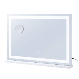 Large Vanity Mirror with Lights, Three Color Lighting Modes, Lighted Makeup LED Mirror,5X Magnification,USB Port,Smart Touch Control,Desktop Wall-Moun