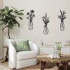 3-Piece Metal Vase Floral Wall Art - Rustic Farmhouse Decor Metal Wall Art Black Minimalist Floral Nature Theme Wall Decor Suitable for Home Bedroom D