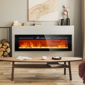 60" Recessed or Wall Mounted Electric Fireplace Heater with Remote Control (Option: Black-1350x240x540 mm)