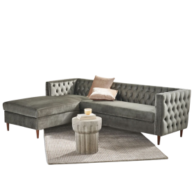 Tufted Velvet Sectional Storage Sofa with Chaise Lounge (Color: Midnight Blue)