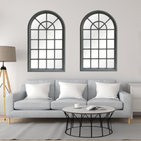 Arched Window Pane Mirror (Color: Distressed Grey)