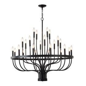 24-Light Black Chandelier Industrial Iron Candle Chandelier Modern Suspended Farmhouse Chandeliers Pendant Light Fixtures For Dining Room Bedroom (Option: Matte Black)