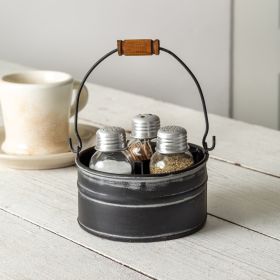 Round Bucket Salt Pepper and Toothpick Caddy - Black (Color: Black)