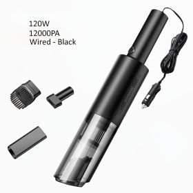 Home Car Vacuum Cleaner, 120W 12000Pa Rechargeable Handheld Black Wired Charging Multi-function Cleaning Accessories For Car Interior Home (Option: Black)