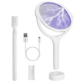 3 In 1 Electric Bug Zapper Racket 90Degree Rotating Bug Zapper Wand Indoor Outdoor Handheld Mosquito Swatter With Telescopic Extension Wand (Option: White)