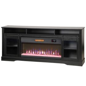 Fireplace TV Stand for TVs Up to 80 Inch, TV Console with Electric Fireplace, Open Storage and Side Cabinets, Black (Option: Black-1910x475x190 mm)
