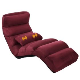 Folding Multi-Position Sofa Bed Lounger Chair with Massage Pillow in Dark Red (Color: Dark Red)