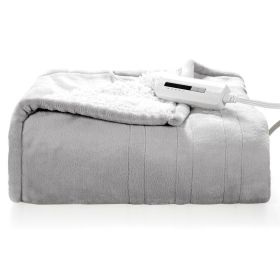 Heated Electric Sherpa Throw Blanket in Grey/White (Color: Grey/White)