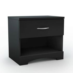 Modern 1 Drawer Nightstand End Side Table Storage in Black (Color: Black)