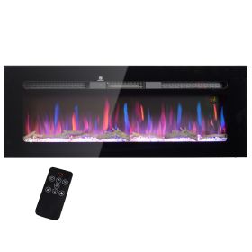 50" Recessed or Wall Mounted Electric Fireplace Heater with Remote Control, Adjustable Flame Color and Brightness (Option: Black-1350x240x540 mm)