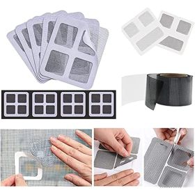 Door Window Screen Repair_Tape 5PCS; 5PCS Waterproof Fiberglass Mesh Covered Repair_Roll Kit; Strong Adhesive Window Vinyl Screen Patch Suitable (Color: 12pcs)