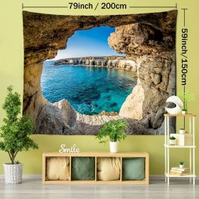 1pc Mountain Cave Seaside Landscape Tapestry Natural Scenery Bohemian Decoration; Free Installation Package Home Decor Living Room Bedroom Decora (Color: Cave Seaside Scenery, size: (79x59inch))