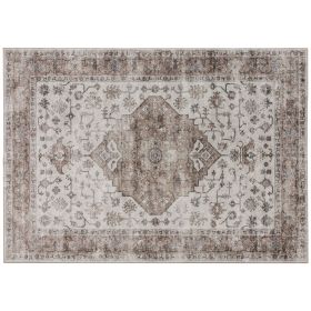 5x7 Area Rug, Vintage Machine Washable Rug, Non-Slip Floor Carpet for Living Room, Bedroom, Dining Room (Color: Tan)