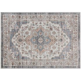 4x6 Area Rug, Vintage Machine Washable Rug, Non-Slip Carpet for Living Room, Bedroom, Dining Room (Color: Brown & Light Blue)