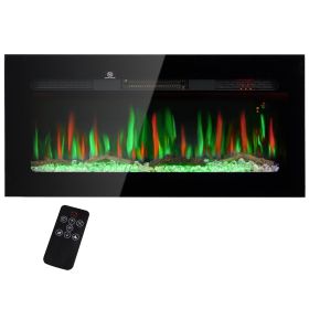 36" Recessed or Wall Mounted Electric Fireplace Heater with Remote Control, Adjustable Flame Color and Brightness (Option: Black-1000x240x540 mm)